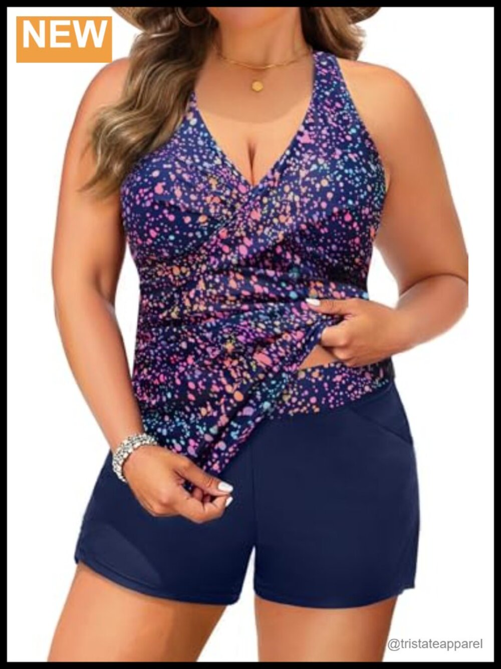 Plus Size Tankini Swimsuit Tummy Control Two Piece Bathing Suit with Pockets